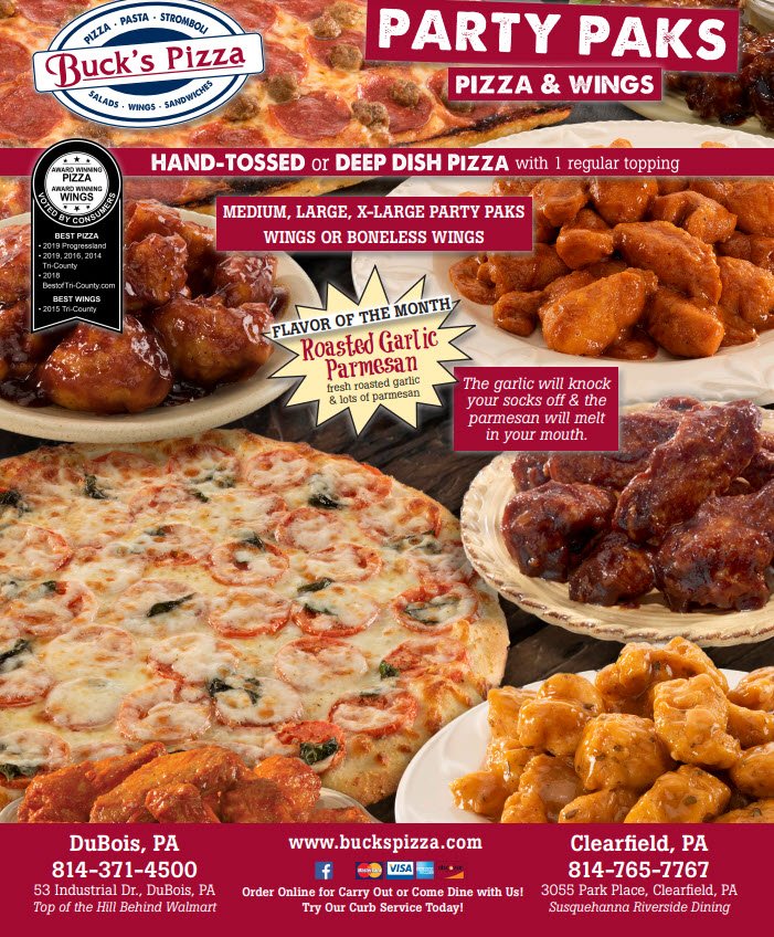 Buck's Pizza- Party Paks SPECIALS > $5 OFF COUPON! - Food & Drink ...